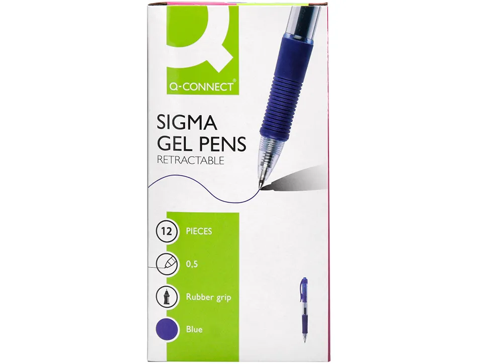 Stylo-bille q-connect sigma écriture moyenne 0.5mm encre gel rétractable corps plastique translucide coloris bleu