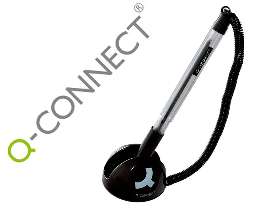 Stylo-bille q-connect sur socle support adhésif chaîne plastique trait 0.7mm encre bleue