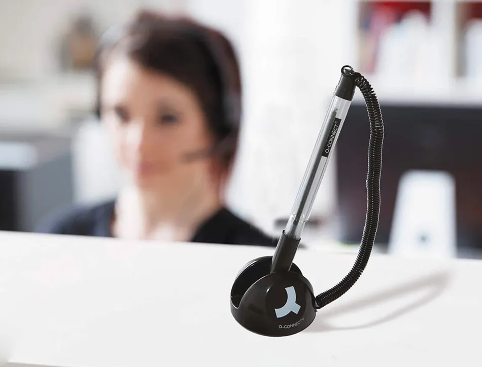 Stylo-bille q-connect sur socle support adhésif chaîne plastique trait 0.7mm encre bleue