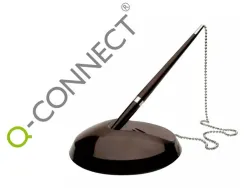 Stylo-bille q-connect sur socle plastique lesté chaînette nickelée rechargeable 4 recharges encre bleue