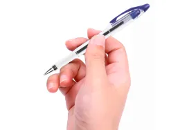 Stylo-bille q-connect transparent trait 0.4mm pointe moyenne 0.7mm encre douce grip caoutchouc coloris bleu