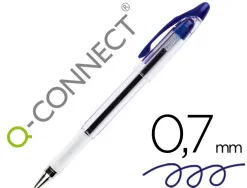 Stylo-bille q-connect transparent trait 0.4mm pointe moyenne 0.7mm encre douce grip caoutchouc coloris bleu