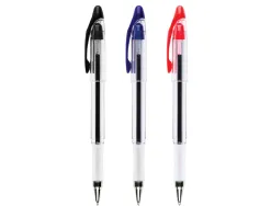 Stylo-bille q-connect transparent trait 0.4mm pointe moyenne 0.7mm encre douce grip caoutchouc coloris rouge