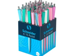 Stylo-bille schneider k15 retractable trait 0,5mm encre bleue clip metal coloris pastel assortis