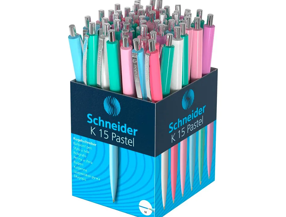 Stylo-bille schneider k15 retractable trait 0,5mm encre bleue clip metal coloris pastel assortis