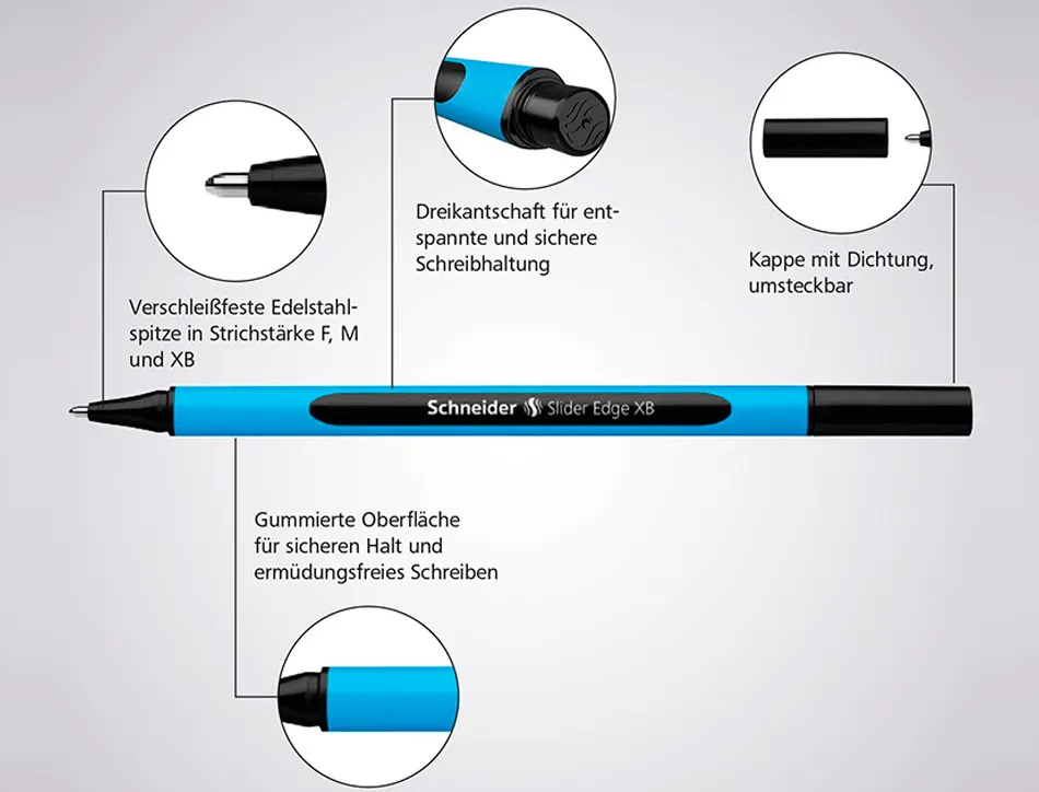 Stylo-bille schneider slider edge pointe moyenne coloris bleu