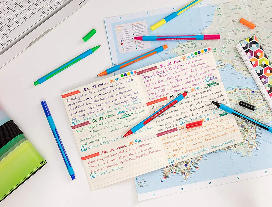 Stylo-bille schneider slider edge xb couleurs assorties pack 6 unites