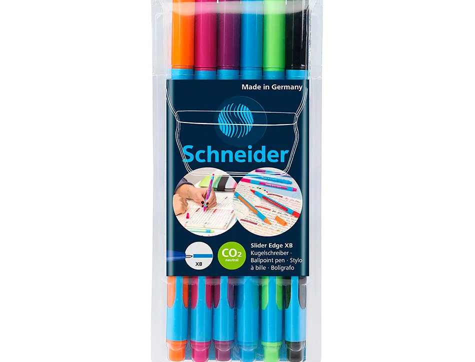 Stylo-bille schneider slider edge xb couleurs assorties pack 6 unites