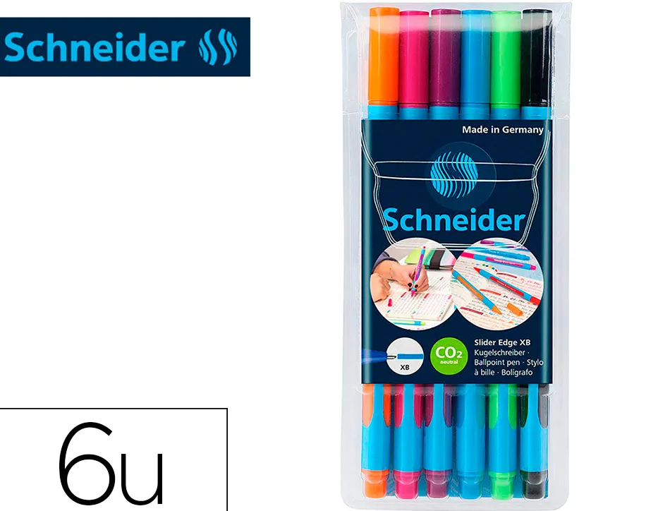 Stylo-bille schneider slider edge xb couleurs assorties pack 6 unites