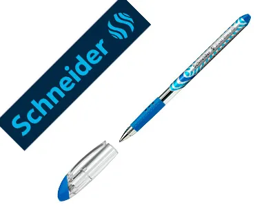 Stylo-bille schneider slider basic viscoglide trait moyen grip caoutchouc sechage rapide neutre en co2 couleur bleu