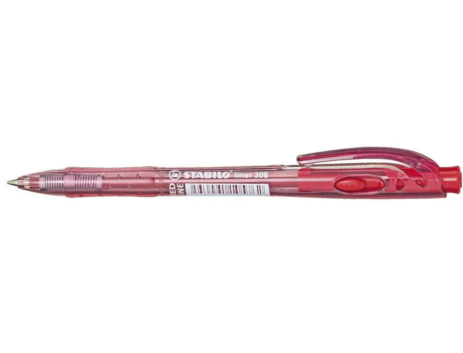 Stylo-bille stabilo liner pointe fine trait 0,38mm retractable grip confortable coloris rouge