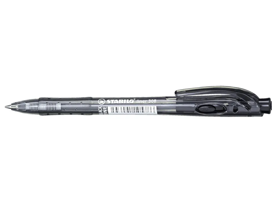 Stylo-bille stabilo liner pointe fine trait 0,38mm retractable grip confortable coloris noir