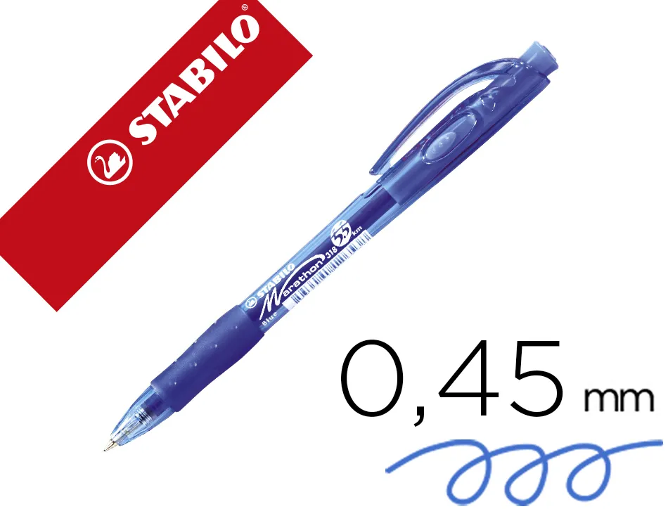 Stylo-bille stabilo marathon retractable autonomie xxl 5,5kmrechargeable pointe moyenne grip antiderapant coloris bleu