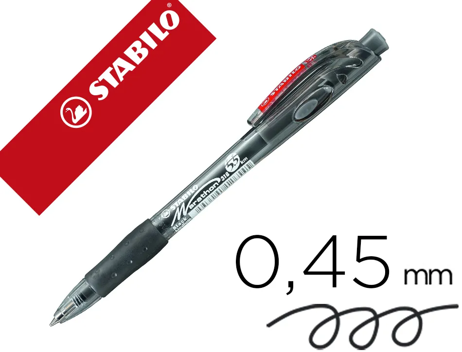 Stylo-bille stabilo marathon retractable autonomie xxl 5,5kmrechargeable pointe moyenne grip antiderapant coloris noir