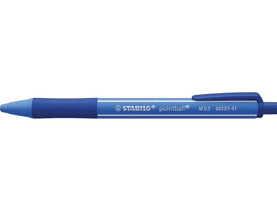 Stylo-bille stabilo pointball colorful 3200m d'ecriture trait 0,5mm retractable grip antiderapant coloris bleu