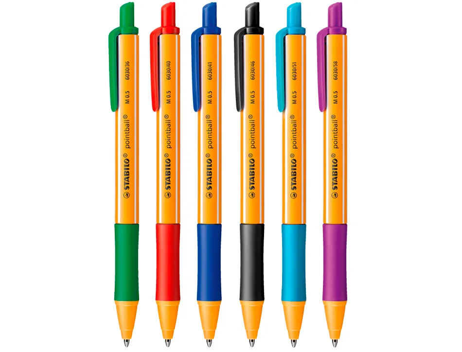 Stylo-bille stabilo pointball plastique recyclé 3500m d'écriture rechargeable rétractable grip antidérapant noir