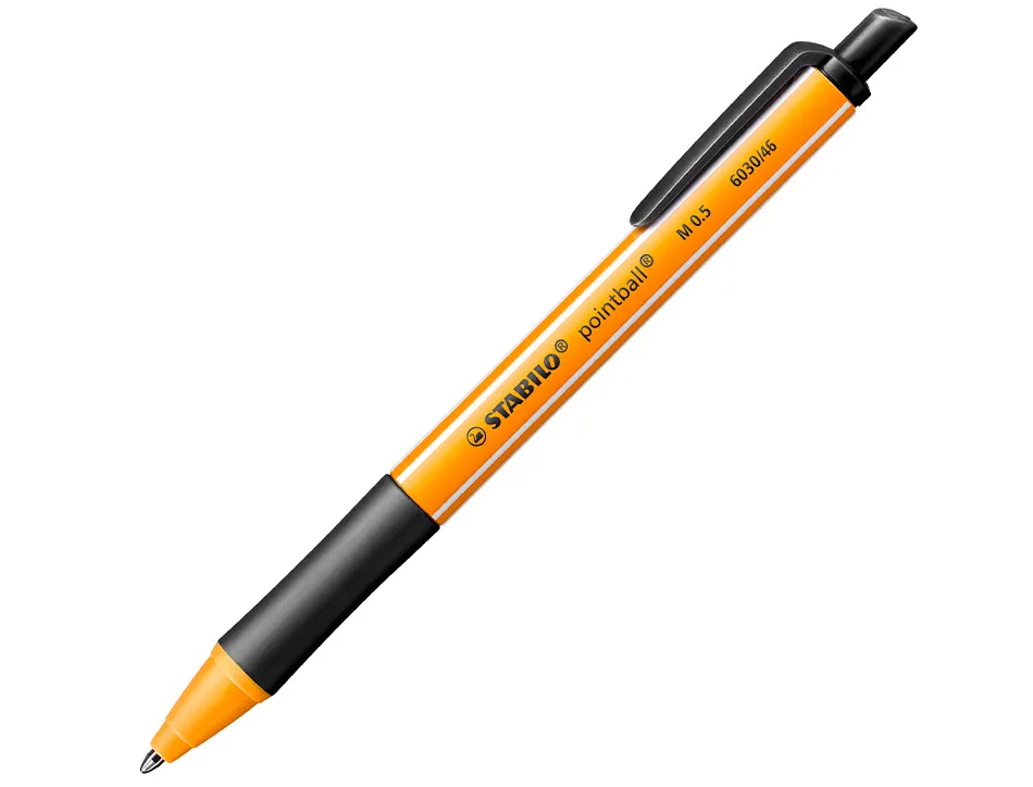 Stylo-bille stabilo pointball plastique recyclé 3500m d'écriture rechargeable rétractable grip antidérapant noir