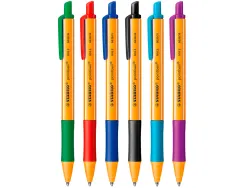 Stylo-bille stabilo pointball plastique recyclé 3500m d'écriture rechargeable rétractable grip antidérapant bleu