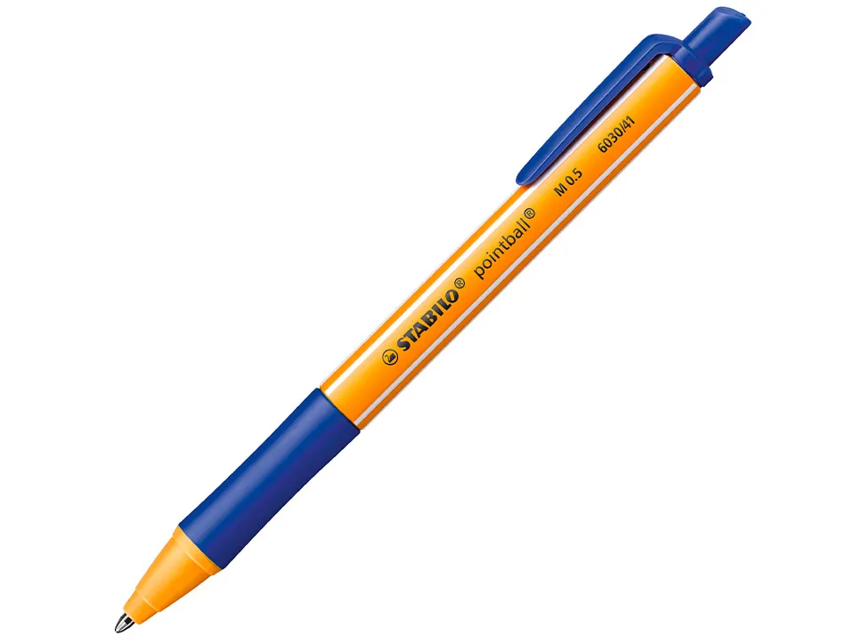 Stylo-bille stabilo pointball plastique recyclé 3500m d'écriture rechargeable rétractable grip antidérapant bleu