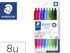 Stylo-bille staedtler ball 4230 m triangulaire retractable ergonomique pointe moyenne coloris assortis boite 8 unites