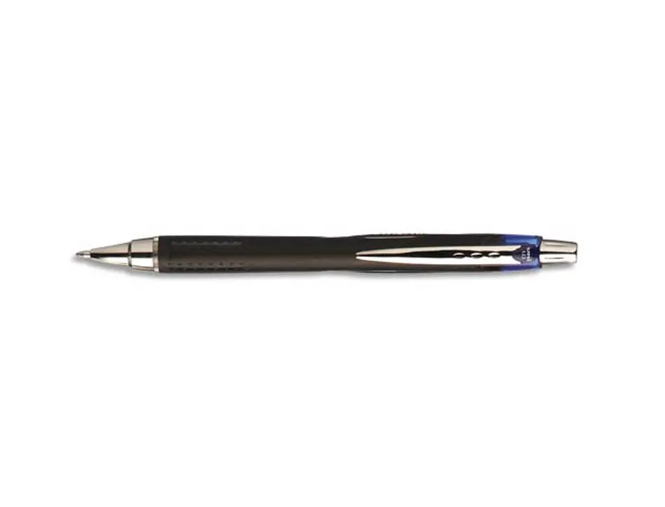 Stylo-bille uniball jetstream rt écriture moyenne 0.8mm encre gel rétractable grip antiglisse agrafe métal coloris bleu