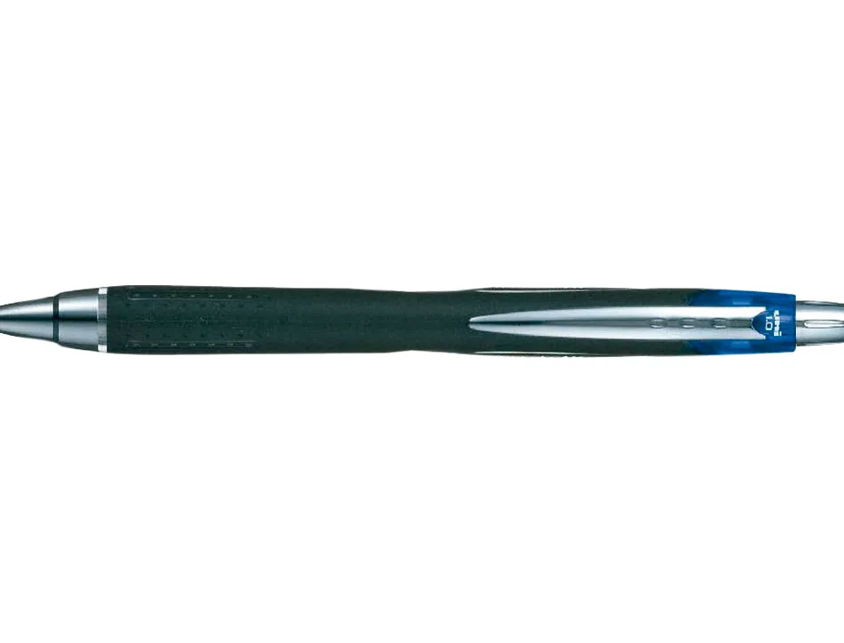 Stylo-bille uniball jetstream rt écriture moyenne 0.8mm encre gel rétractable grip antiglisse agrafe métal coloris bleu