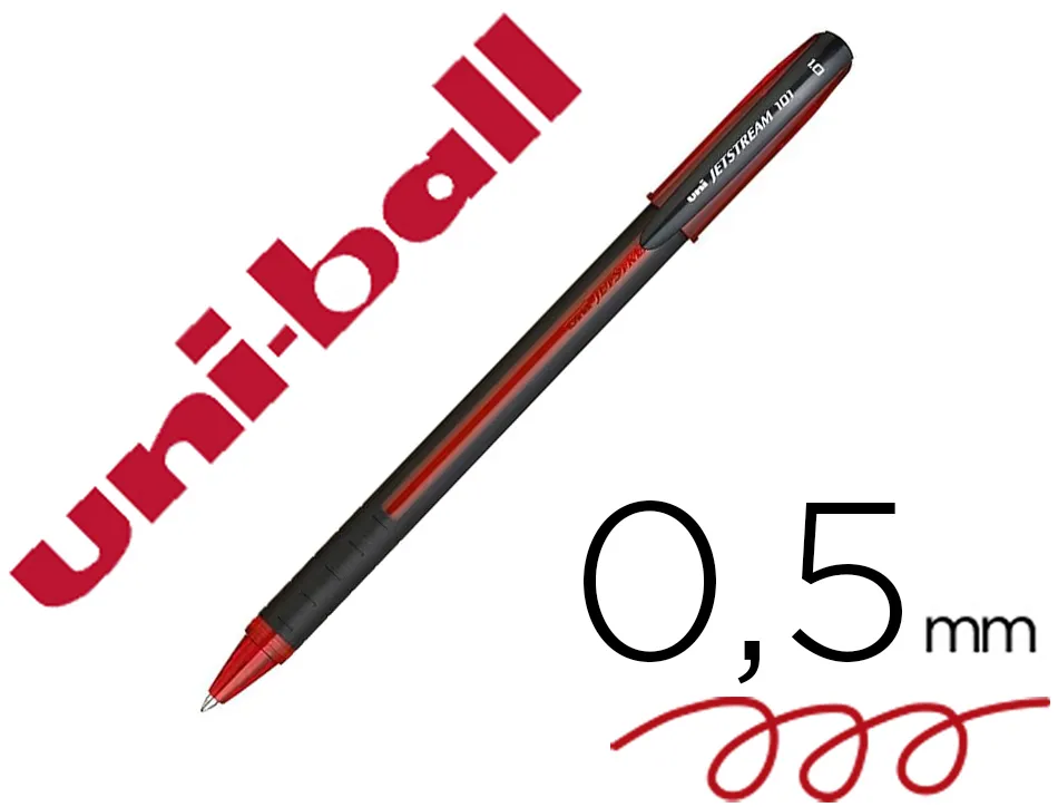 Stylo-bille uniball jetstream 101 pointe moyenne trait 0,5mm encre gel capuchon grip ergonomique coloris rouge