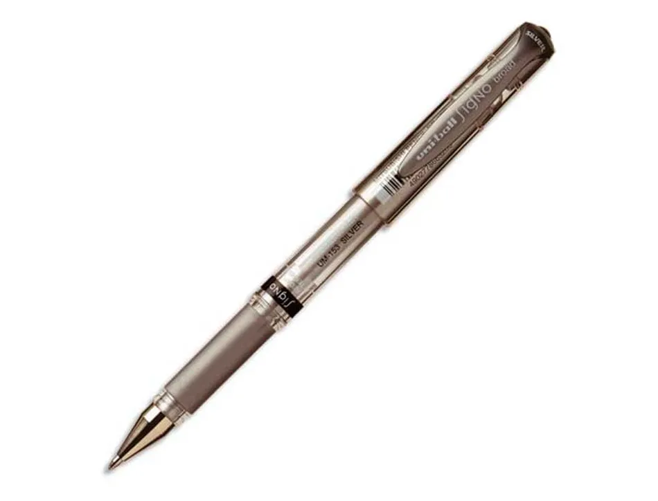 Stylo-bille uniball signo broad écriture large 0.8mm pointe 1mm grip caoutchouc encre gel résistant eau lumière argent