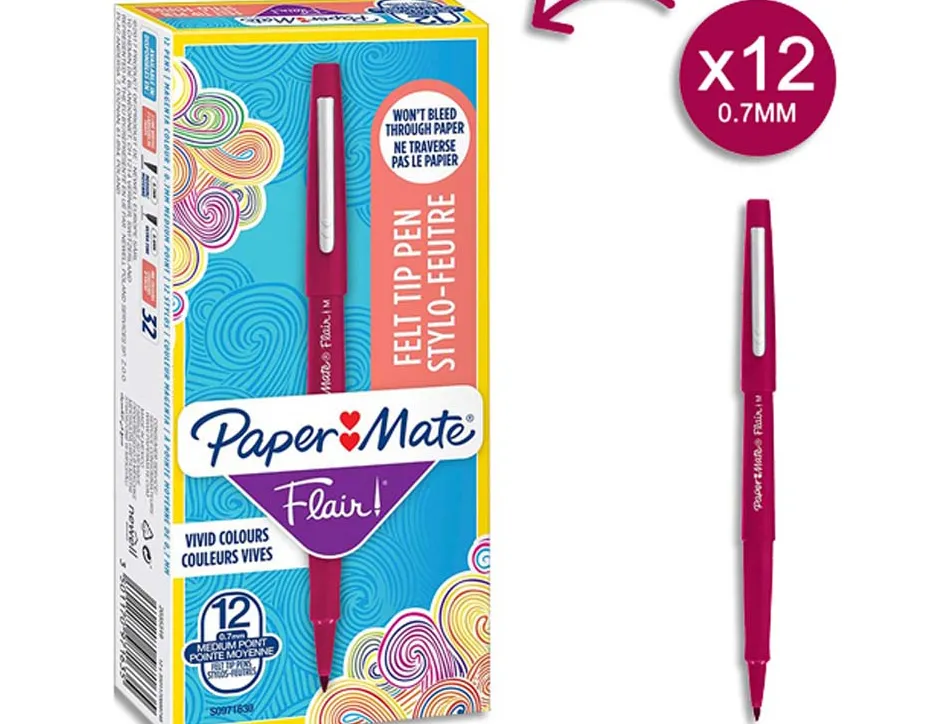 Stylo-feutre paper mate flair original pointe moyenne 1mm longue durée de vie coloris magenta