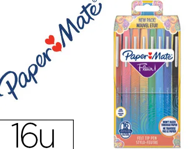 Stylo-feutre paper mate flair tropical pointe moyenne 1mm clip métal moderne corps texture mate boîte de 16 unités