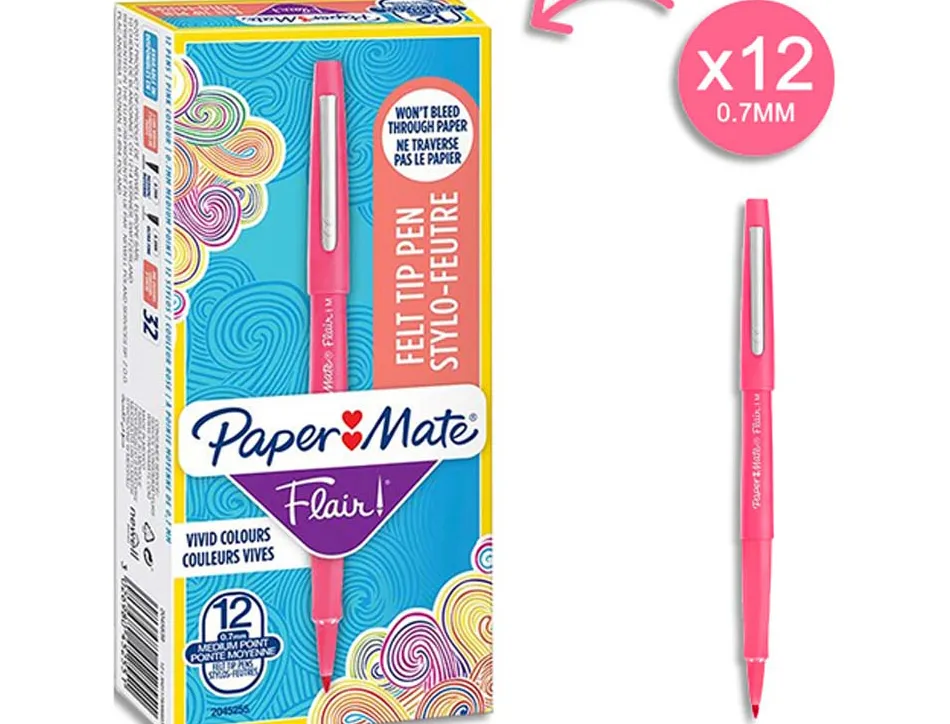 Stylo-feutre paper mate flair corps feutre couleur encre pointe moyenne 1,1mm trace 0,7mm coloris rose