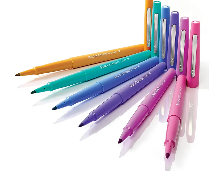 Stylo-feutre paper mate flair original pointe moyenne 1 mm longue durée de vie pochette 6 coloris tropical