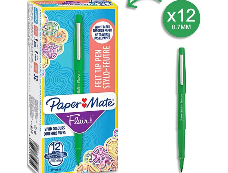 Stylo-feutre paper mate flair original pointe moyenne 1mm longue durée de vie coloris vert