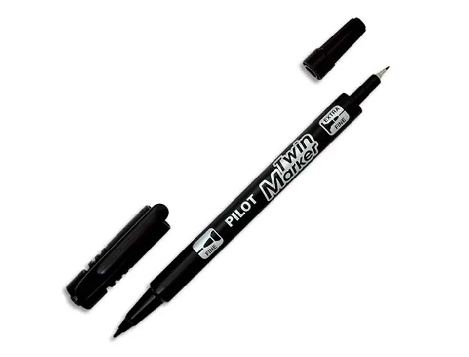 Stylo-feutre pilot twin marker pointe fibre polyester fine 0.4mm et large 0.5mm tous supports coloris noir