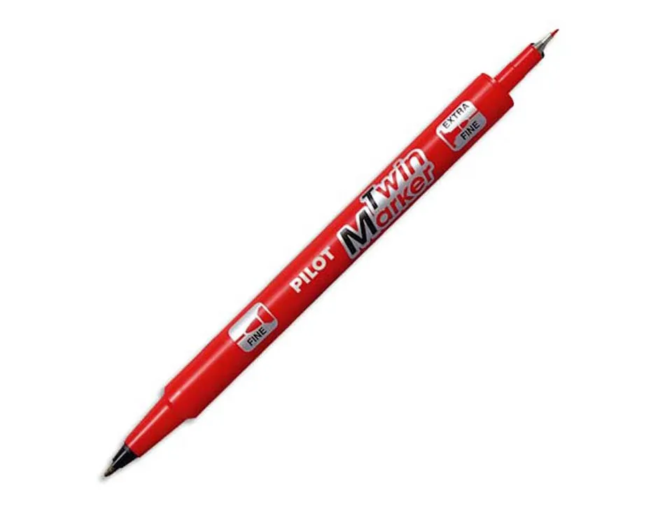 Stylo-feutre pilot twin marker pointe fibre polyester fine 0.4mm et large 0.5mm tous supports coloris rouge