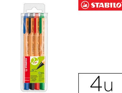 Stylo-feutre stabilo greenpoint plastique recycle écriture large 0.8mm pointe robuste clip pochette 4 coloris assortis