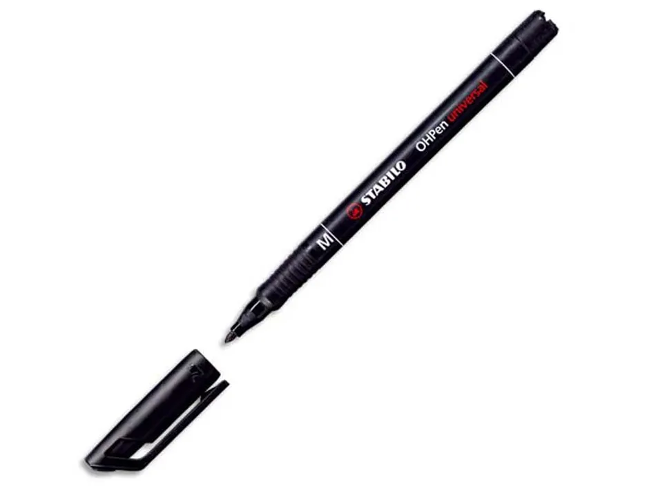 Stylo-feutre stabilo ohp pen permanent pointe moyenne 1mm encre indélébile multi-supports agrafe coloris noir
