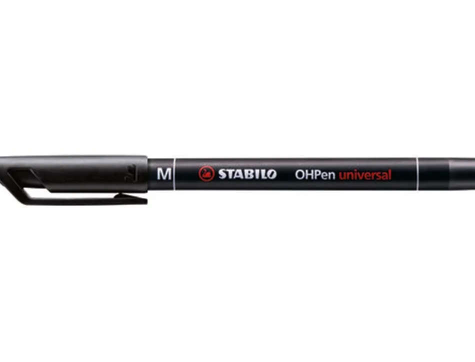 Stylo-feutre stabilo ohp pen permanent pointe moyenne 1mm encre indélébile multi-supports agrafe coloris noir