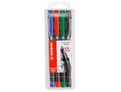 Stylo-feutre stabilo ohp pen permanent pointe moyenne 1mm encre indélébile multi-supports agrafe pochette assortie 4u