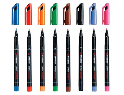 Stylo-feutre stabilo ohp pen permanent pointe fine 0.7mm encre indélébile multi-supports agrafe pochette 4 assortis