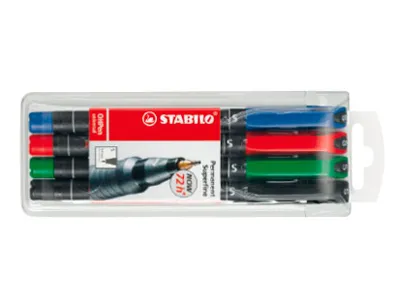 Stylo-feutre stabilo ohp pen permanent pointe extra fine 0.4mm encre indélébile multi-supports agrafe 4 unités assorties