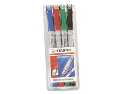 Stylo-feutre stabilo ohp pen soluble pointe fine 0.7mm couleurs assorties pochette 4 unités