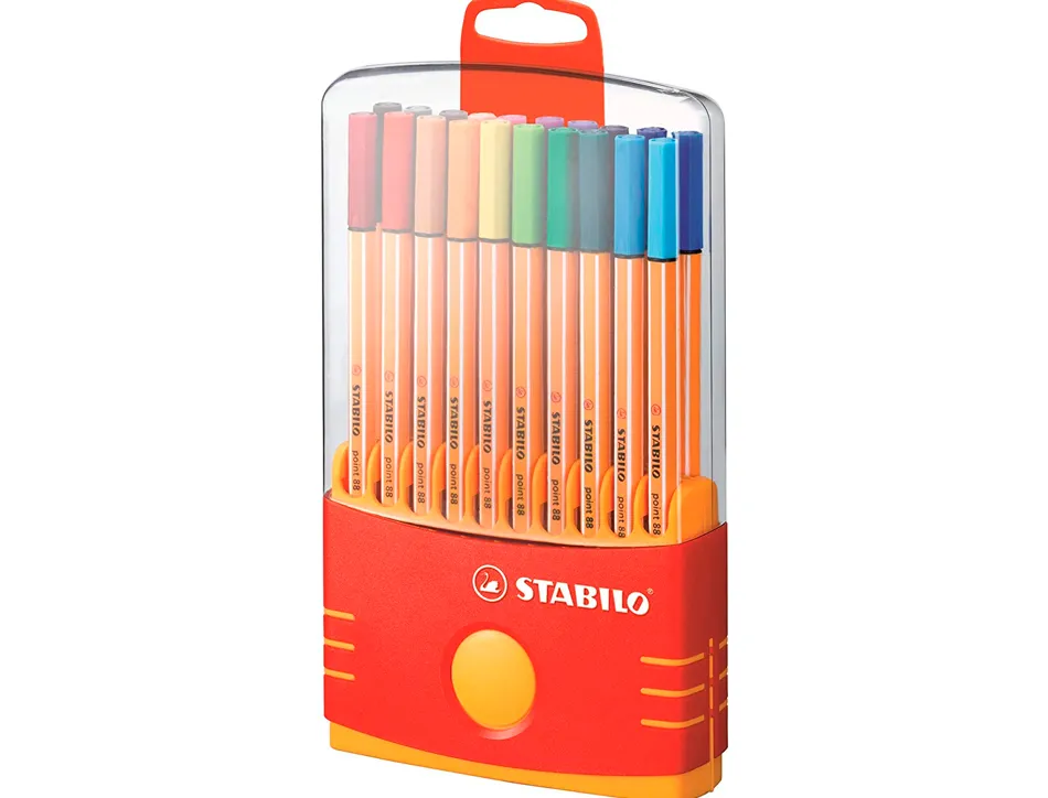Stylo-feutre stabilo point 88 écriture fine 0.4mm 1000m pointe gainée métal color parade étui chevalet 20 assortis