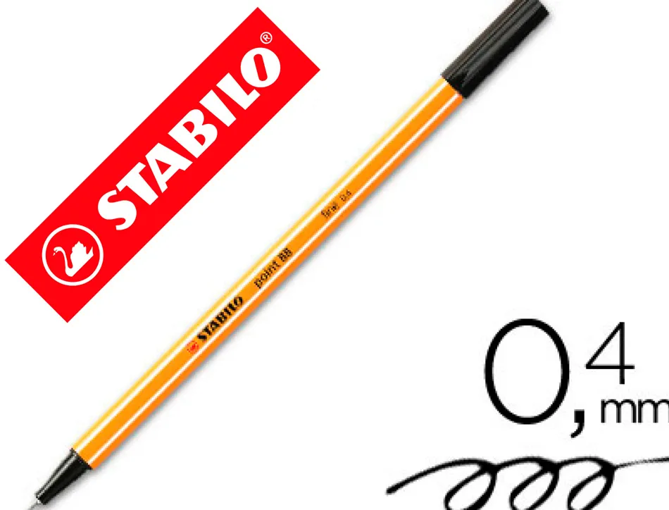 Stylo-feutre stabilo point 88 écriture fine 0.4mm 1000m pointe gainée métal corps hexagonal coloris noir