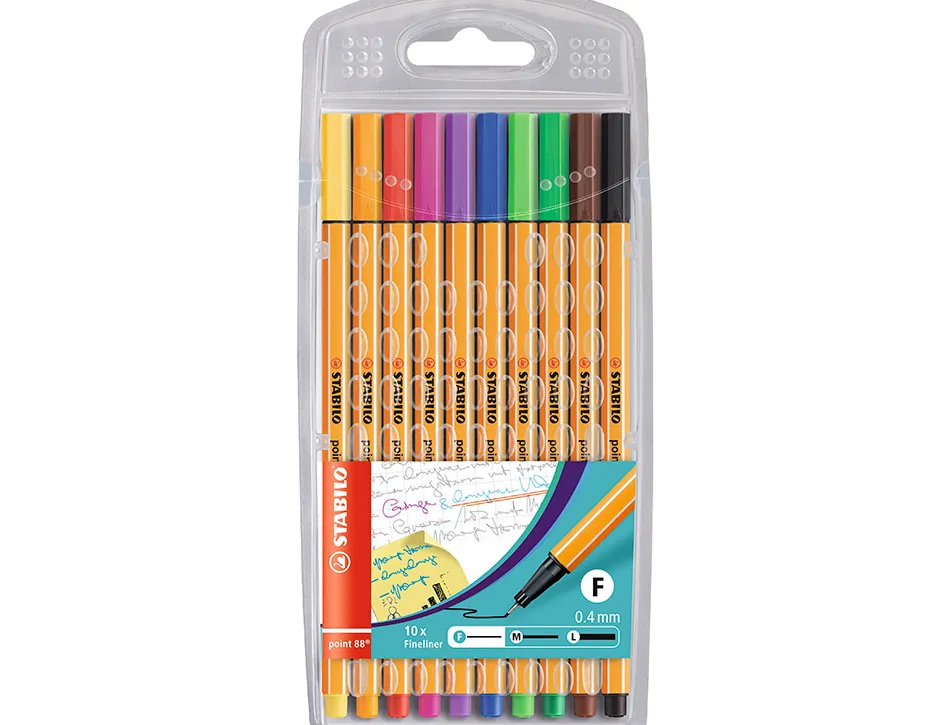 Stylo-feutre stabilo point 88 écriture fine 0.4mm 1000m pointe gainée métal pochette 10 coloris assortis