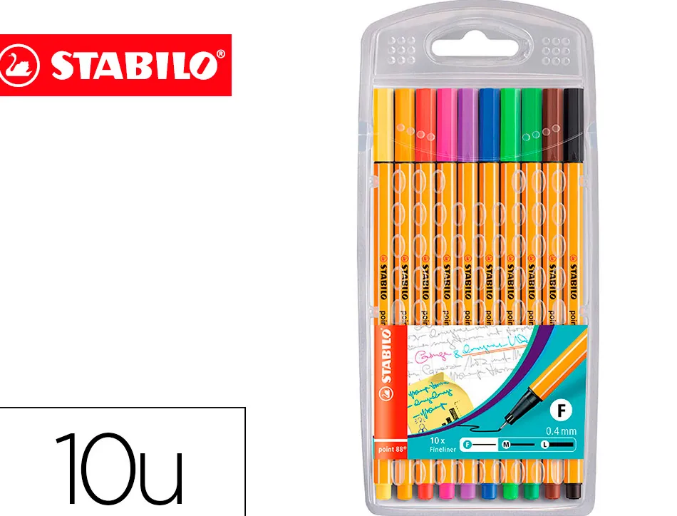 Stylo-feutre stabilo point 88 écriture fine 0.4mm 1000m pointe gainée métal pochette 10 coloris assortis