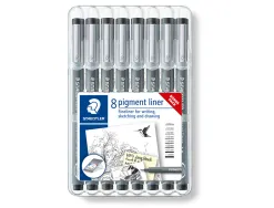 Stylo-feutre staedler pigment liner 308 encre noire clip metal pointes assorties etui 8 unites dont 3 offertes