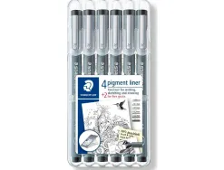 Stylo-feutre staedtler pigment liner technique 0.05mm 0.1mm 0.2mm 0.3mm 0.5mm 0.8mm noire pointe calibrée étui 4+2u