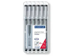 Stylo-feutre staedtler pigment liner technique 0.05mm 0.1mm 0.2mm 0.3mm 0.5mm 0.8mm noire pointe calibrée étui 4+2u