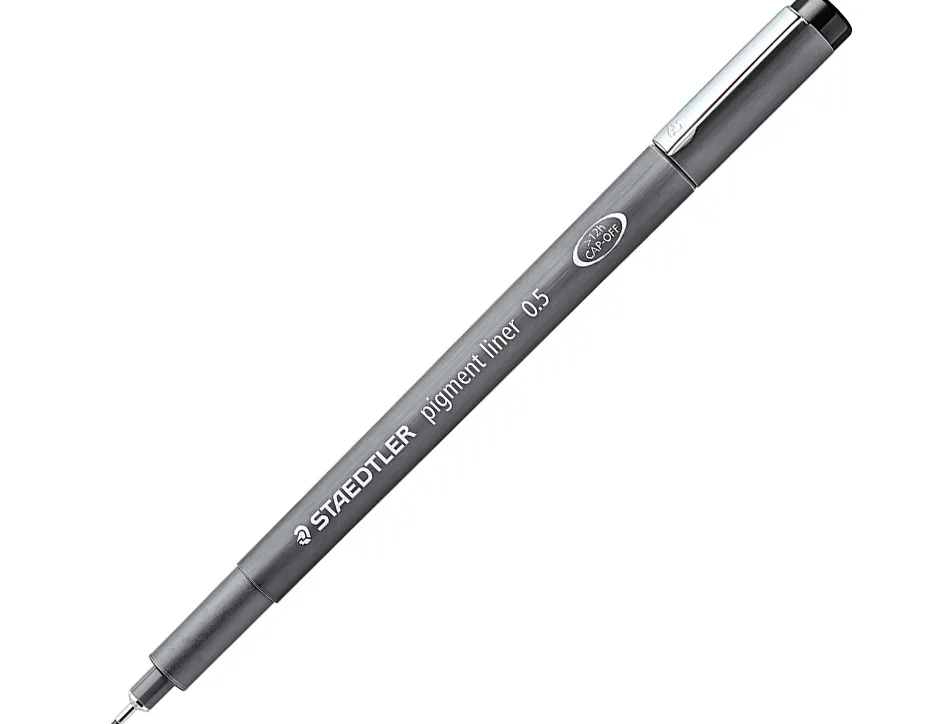 Stylo-feutre staedtler pigment liner technique trait 0.5mm encre noire infalsifiable pointe calibrée baguée métal